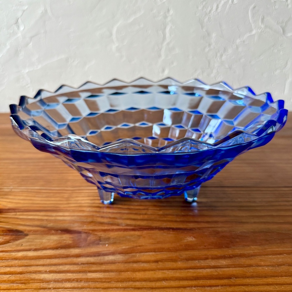 Vintage Indiana Glass Whitehall Blue Glass Bowl | 10" Footed Sawtooth Edge - Picture 6 of 15